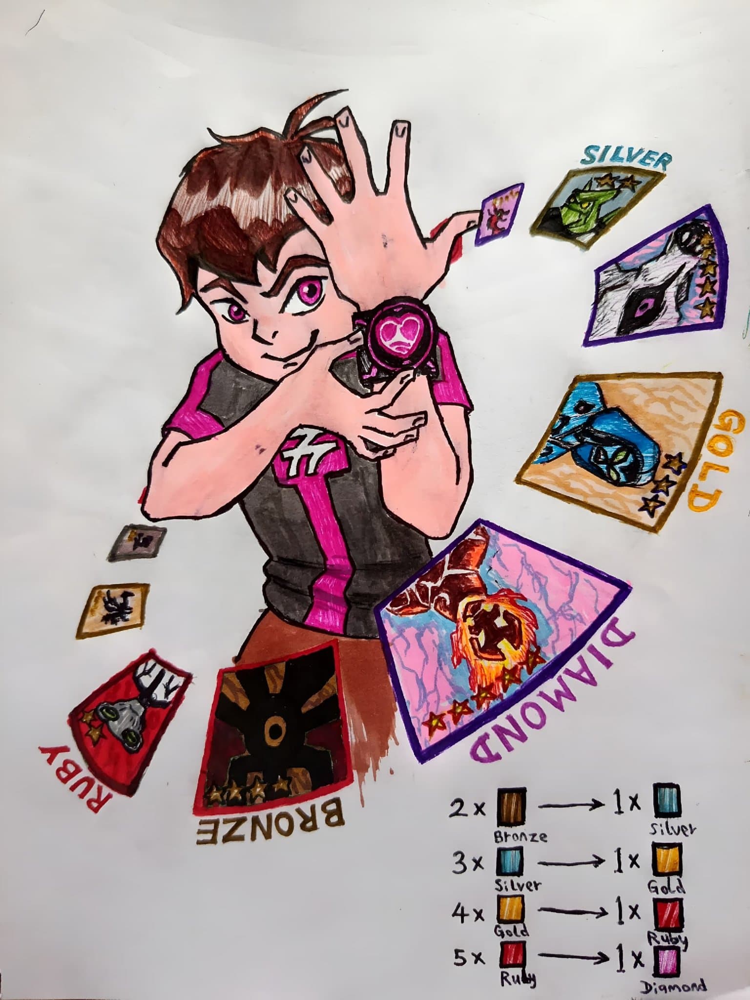 PumpPals cards - Hand-drawn character cards with detailed pencil and pen work