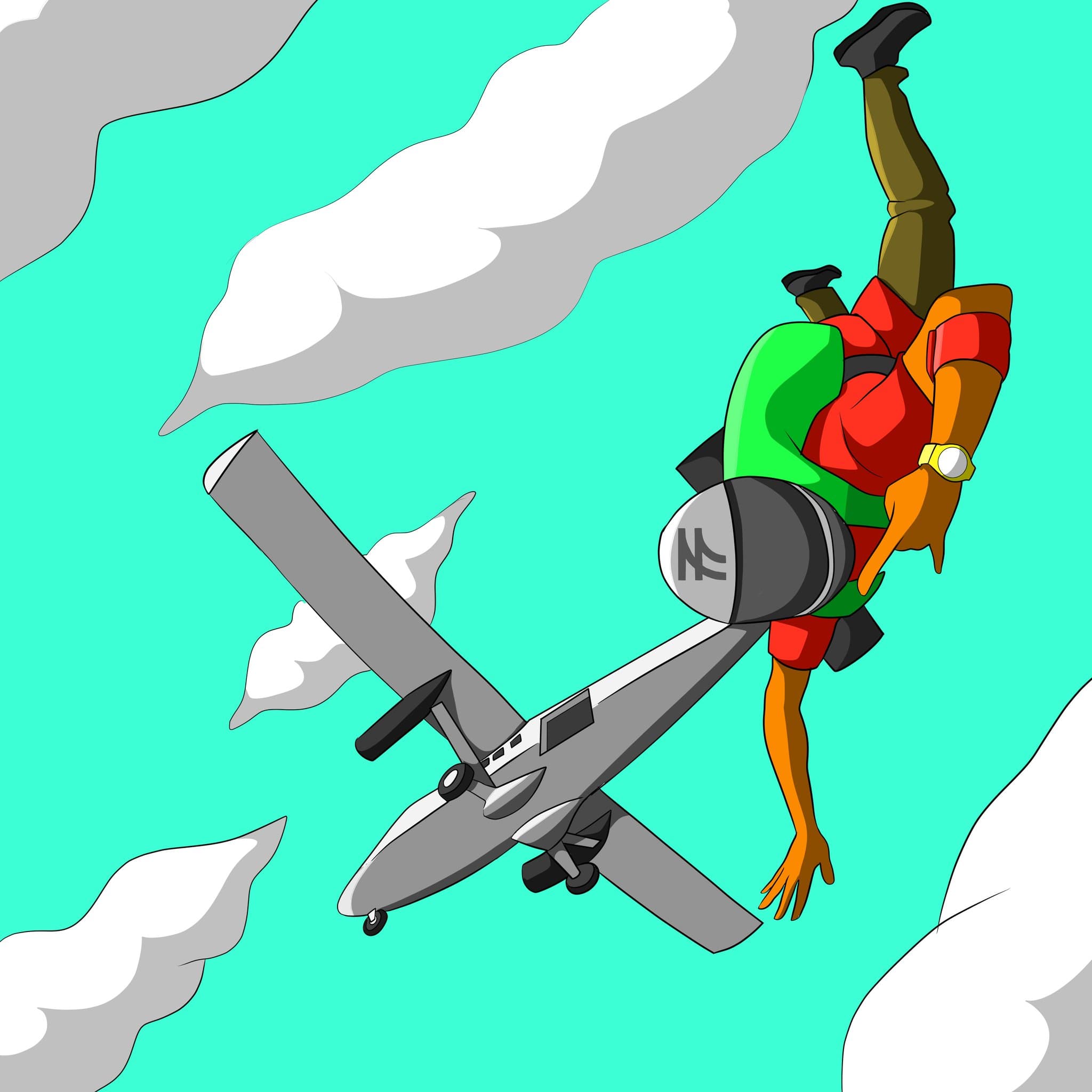Fluent dive - Hand-drawn digital composition with dynamic movement and depth